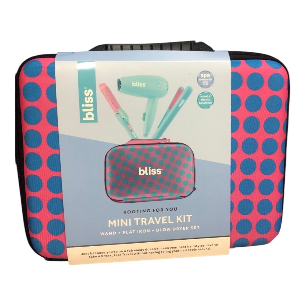 Bliss Mini Travel Kit Bag in Pink and Teal Polka Dot